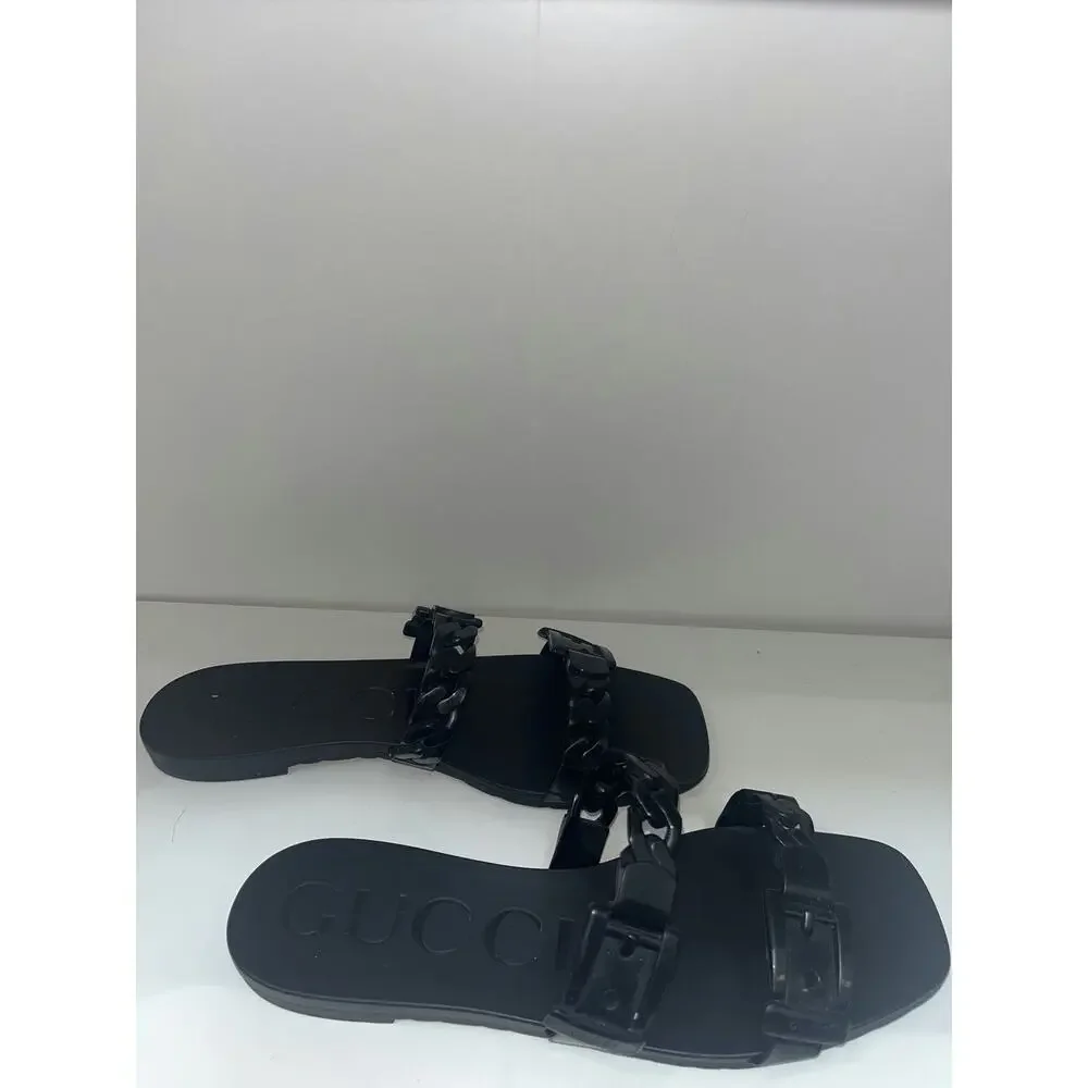 Gucci Black Rubber Chain Link Sandals - Size 38 - Picture 4 of 4